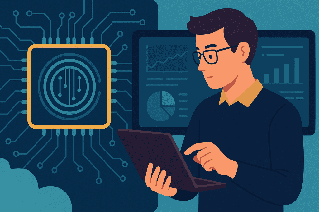 Person analyzing data from advanced quantum processor