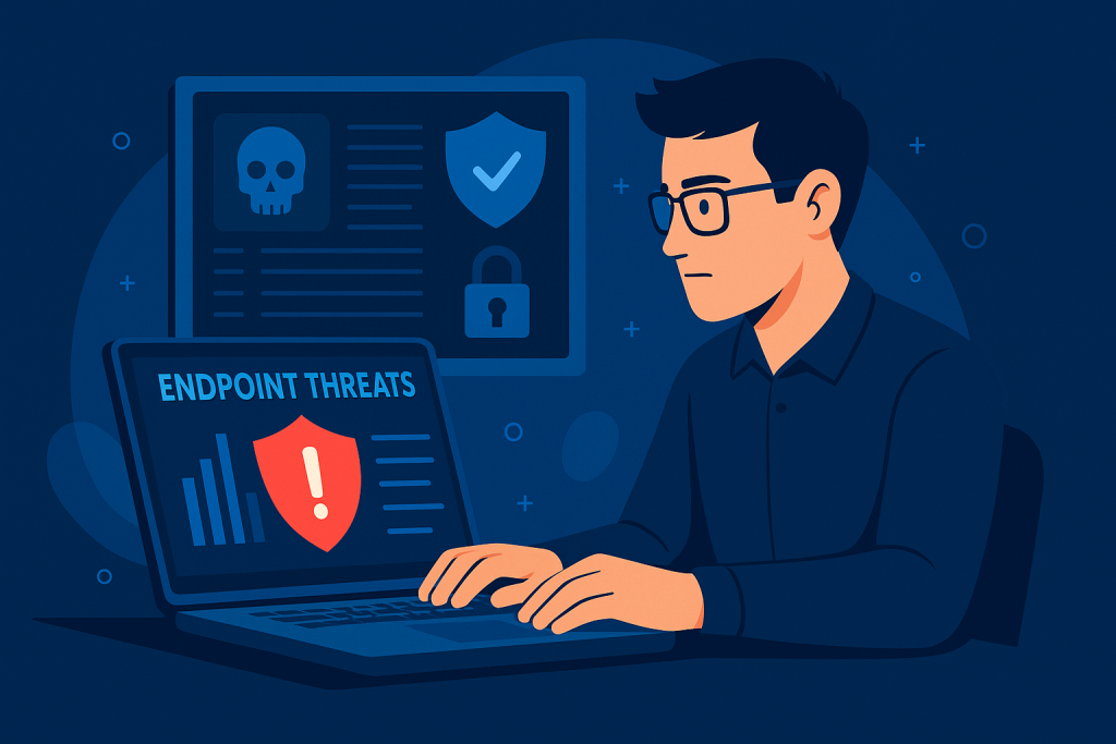 Employee performing security updates on company laptop