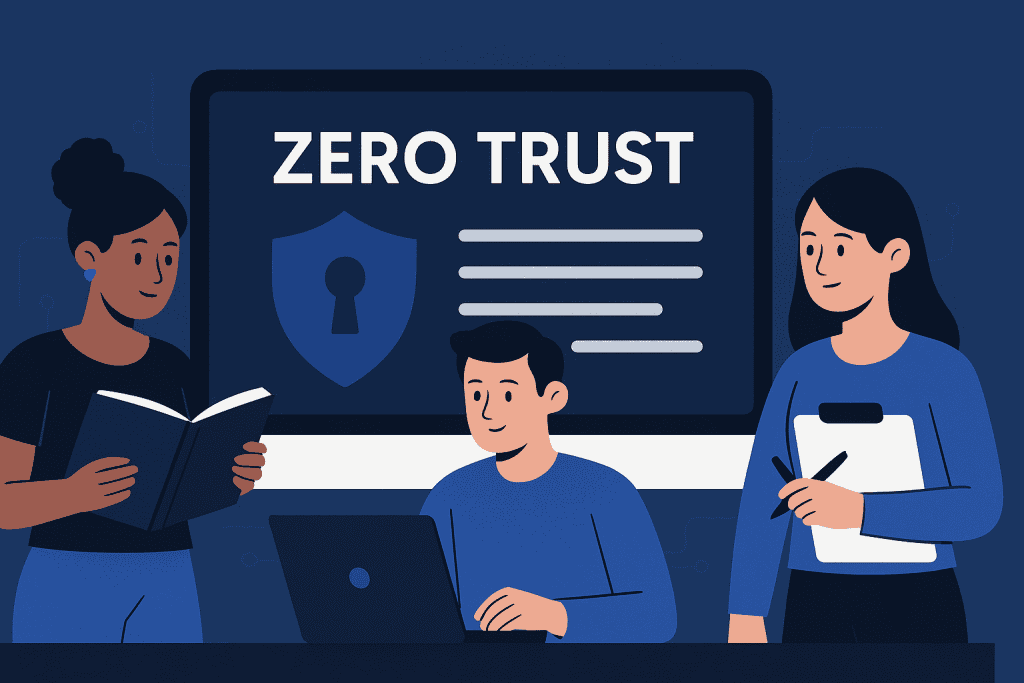 a group of people reading about zero trust