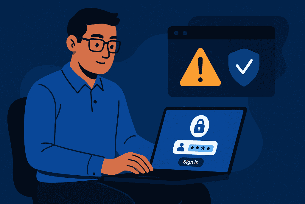 IT administrator using laptop for secure login in IAM