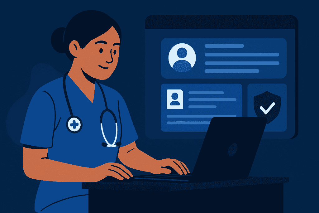 Government employee reviewing classified data on secure portal