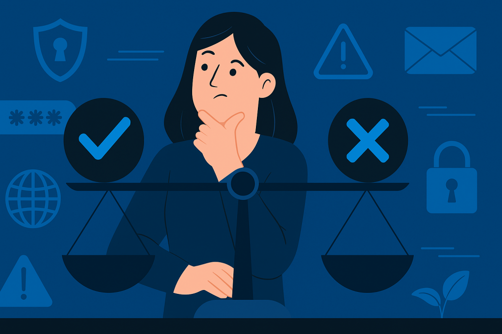An illustration showing the pros and cons of Online Safety
