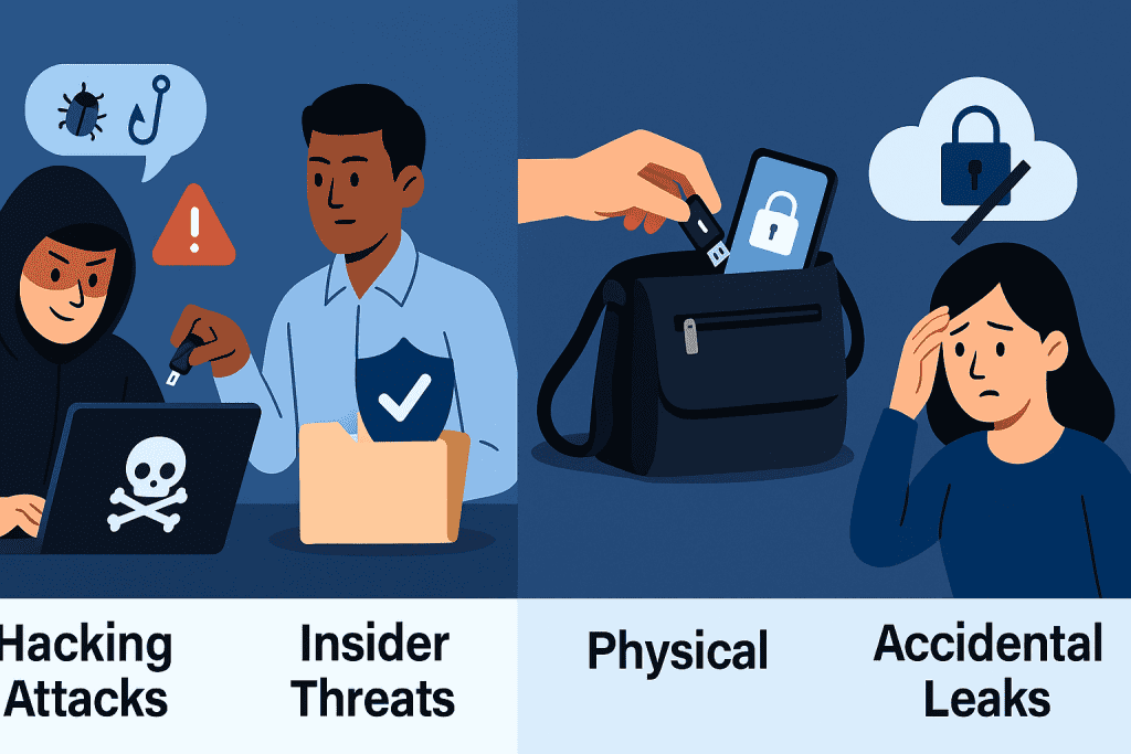 an illustration showing the different types of data breach.