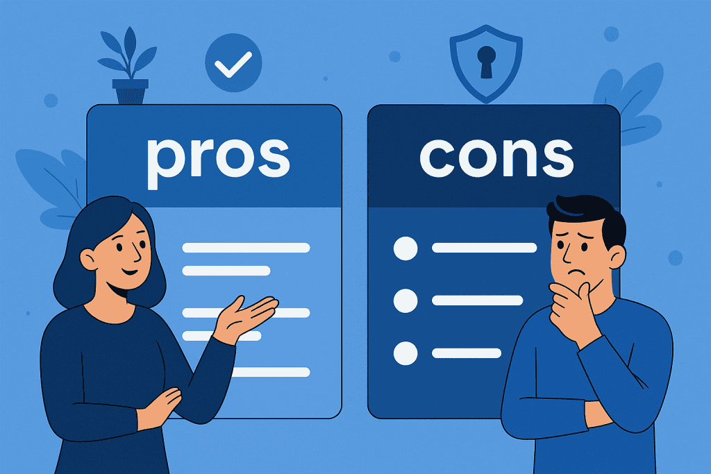 An illustration showing the pros and cons of Cyber Insurance