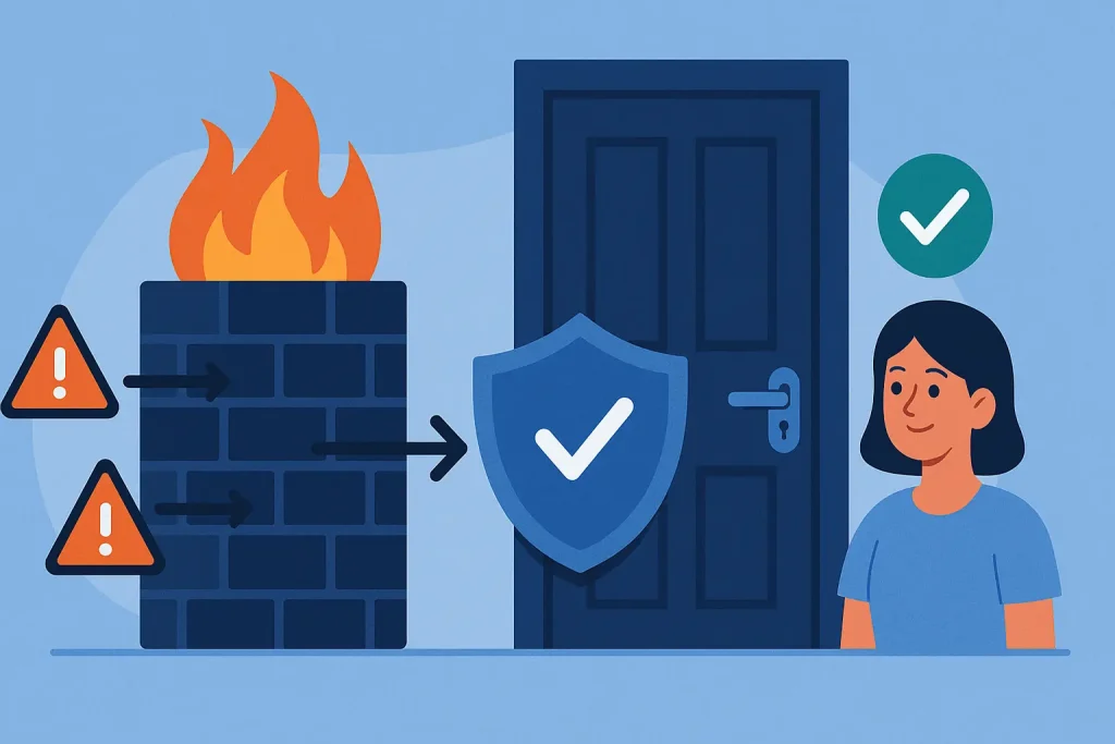Explaining what is a firewall by presenting a locked door blocking untrusted access.
