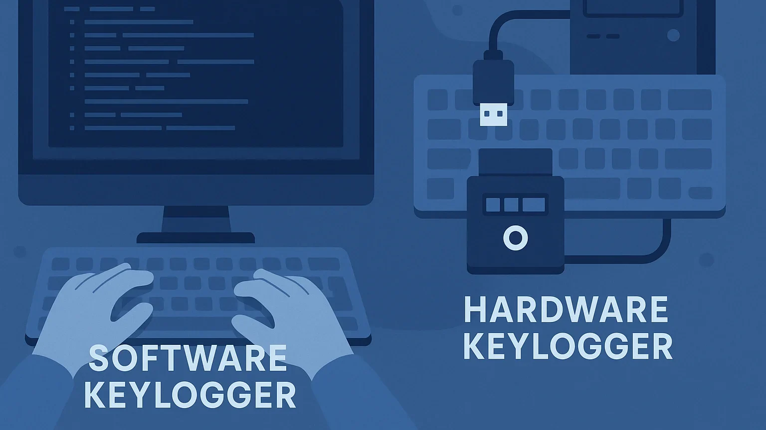 Comparison of software and hardware keyloggers on PC.