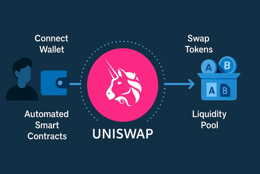 Explaining what is uniswap by showing Diagram of uniswap wallet connection
