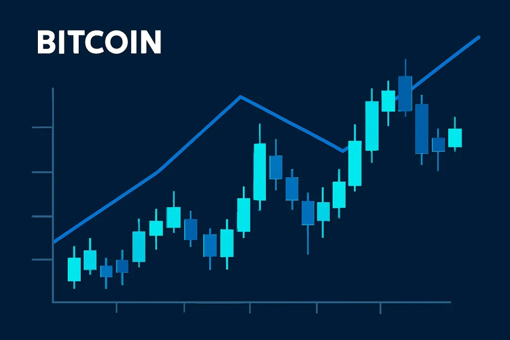 Candlestick chart showing Bitcoin trend lines