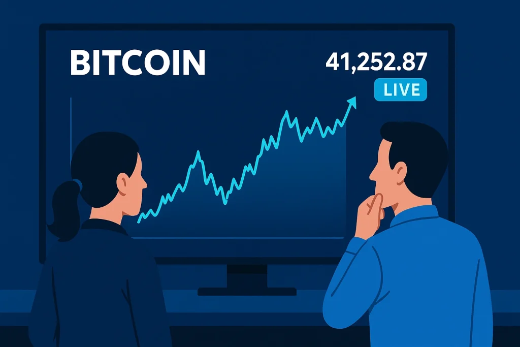 Traders watching Bitcoin prices live screen