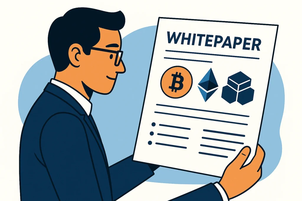 explaining what is a whitepaper by presenting an investor reading whitepaper document