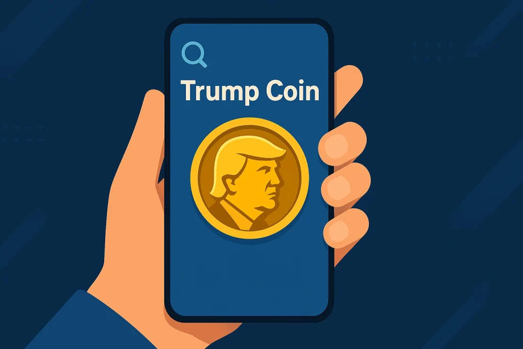 trump coin showing in mobile device