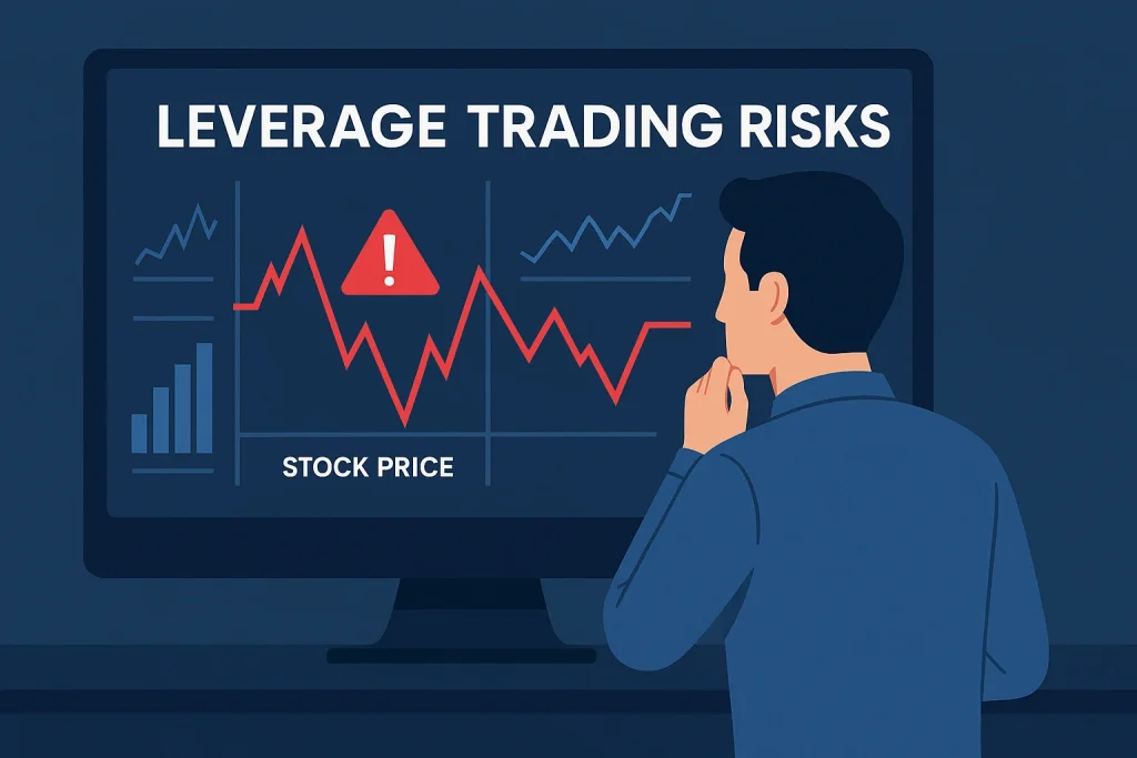 Trader analyzing leverage trading risks on stock charts