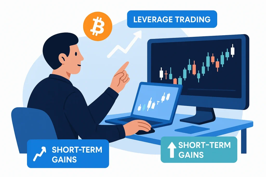 Crypto investor applying leverage trading for short-term gains