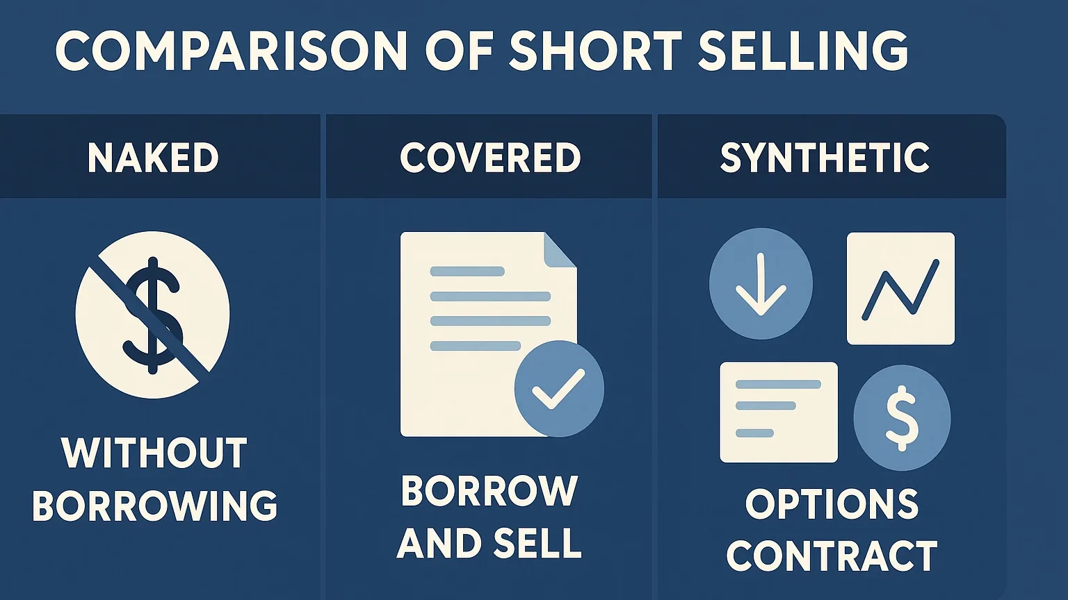 Comparison chart of naked, covered, synthetic short selling