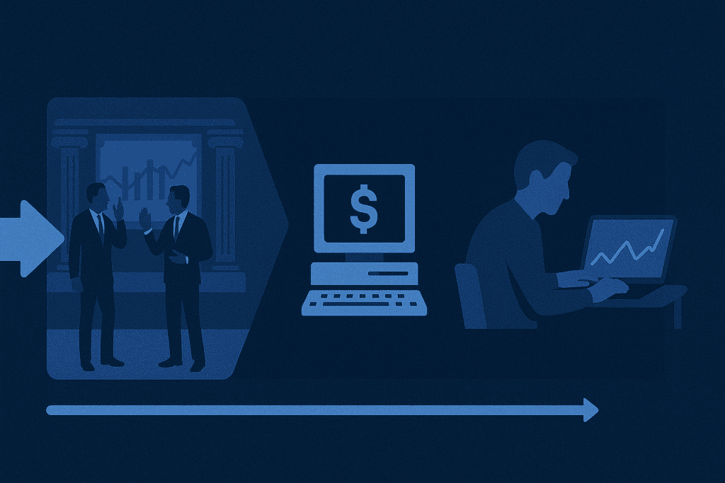 Timeline showing evolution of margin trading to online platforms.