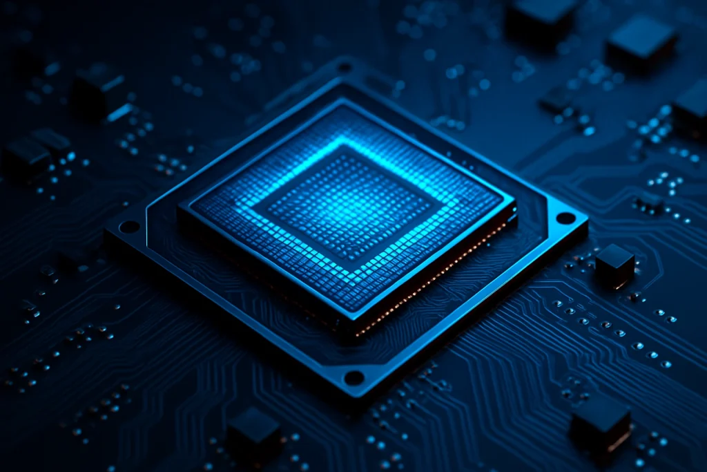what is a gpu, Brightly lit GPU glowing inside a modern gaming PC tower.)