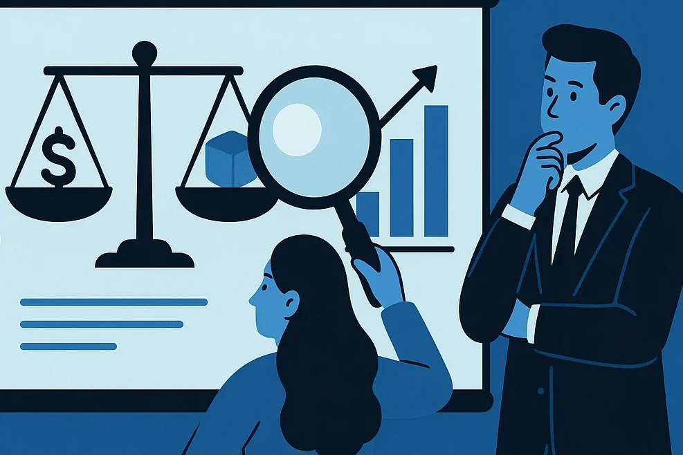 a group of business people analyzing the opportunity cost in the market