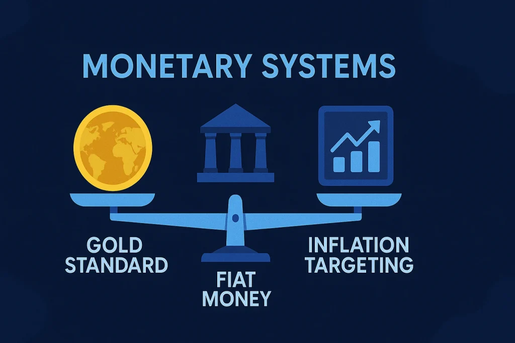 Historical chart showing evolution of monetary policy systems from gold standard to inflation targeting.