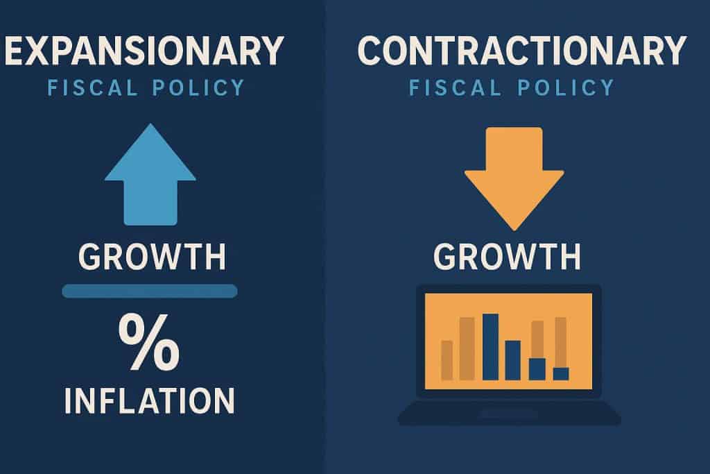 Infographic comparing expansionary and contractionary fiscal policies.