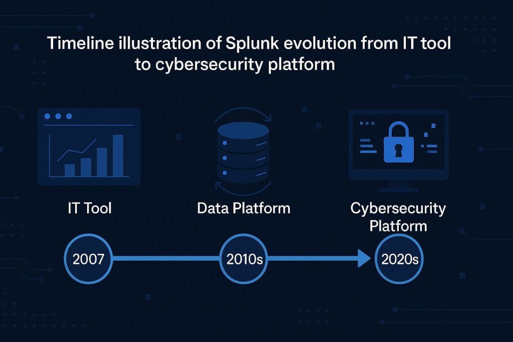 Timeline illustration of Splunk’s evolution from IT tool to cybersecurity platform
