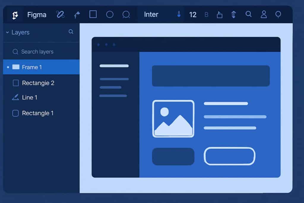 Screenshot of Figma design workspace with toolbars and layers panel