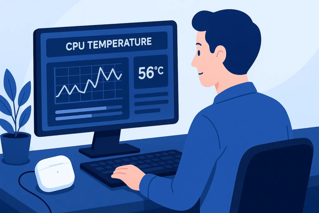 Technician using software to how to check CPU temp