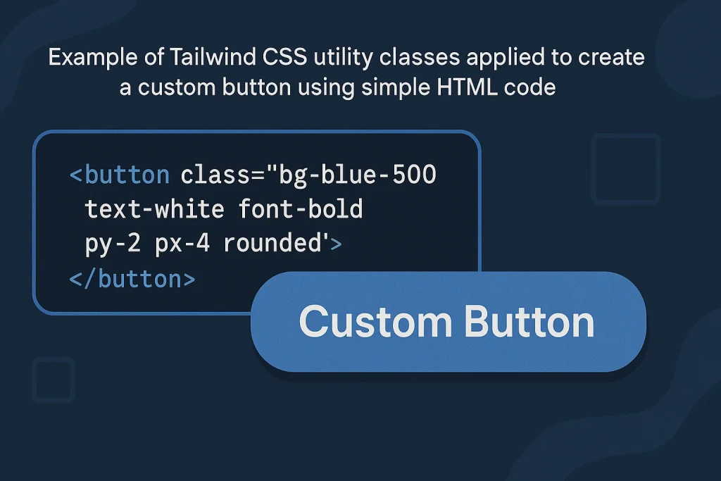 Example of Tailwind CSS utility classes applied to create a custom button using simple HTML code.