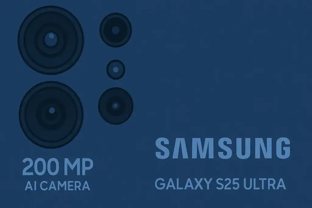 Close-up of Samsung Galaxy S25 Ultra camera module highlighting the 200MP AI lens and advanced technology features.