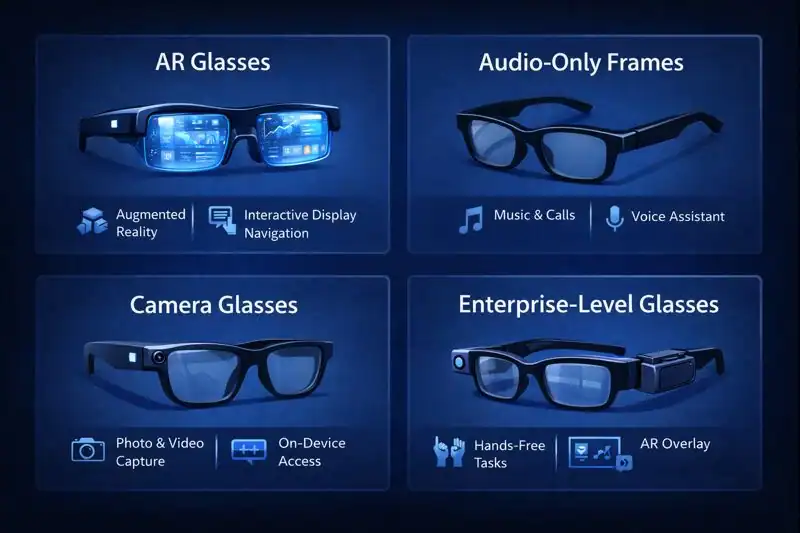 Infographic displaying different categories of smart glasses.