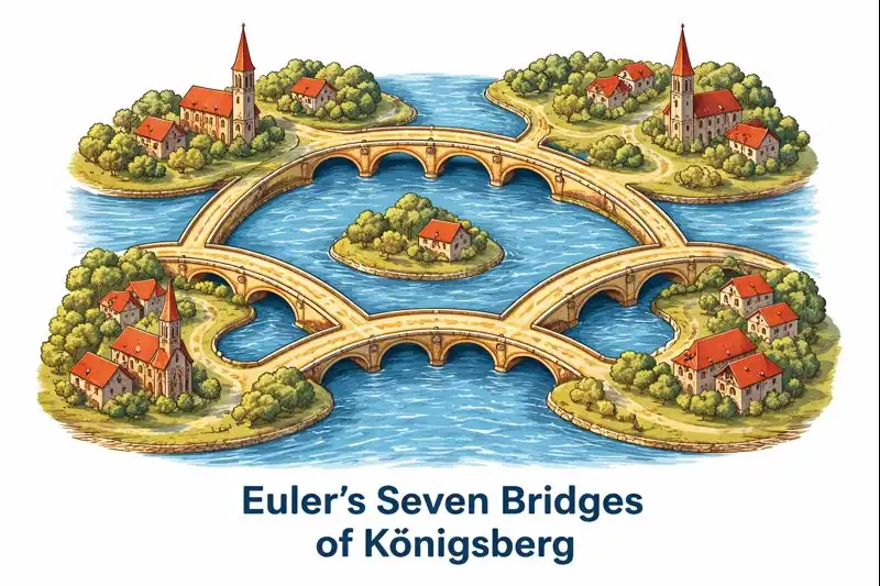 Illustration of Euler's Seven Bridges of Königsberg problem