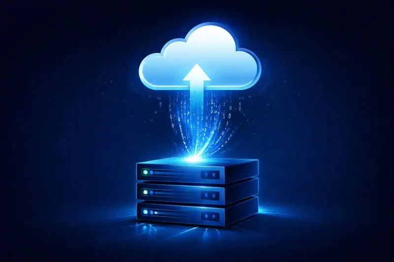 Icon of a cloud sending data into a server.