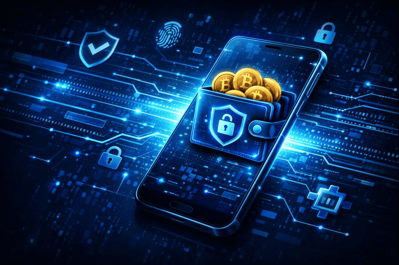 Hot crypto wallet on smartphone with secure data flowing online
