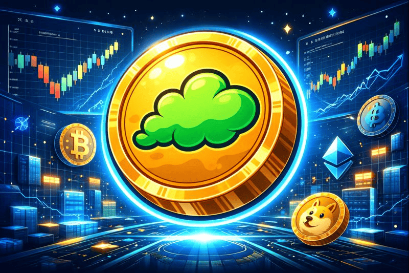 Fartcoin logo glowing in crypto trading interface.