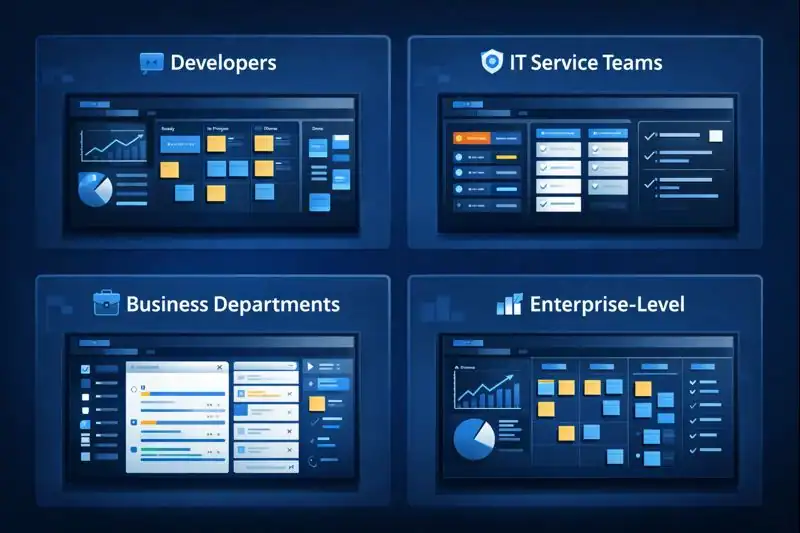 Infographic showing four variations of project management platforms tailored for developers using Jira.