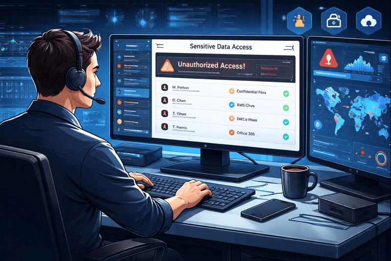 IT analyst tracks unauthorized data access alerts using DSPM