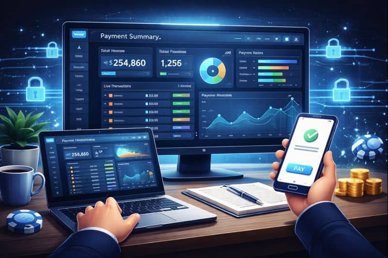 Dashboard showing real-time monitoring of casino payment activity