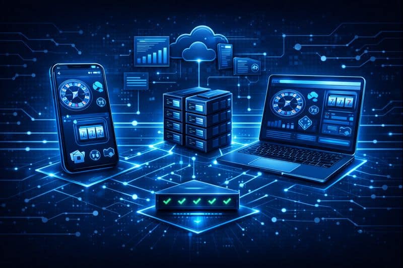 카지노 사이트 모바일 기술: 백엔드 시스템에 연결된 모바일 앱 및 웹 인터페이스