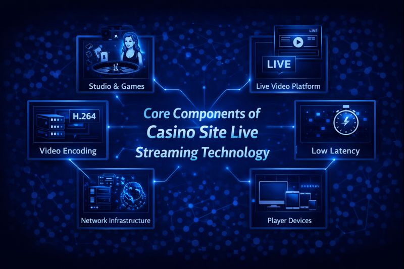 Table showing core components of casino site live streaming technology