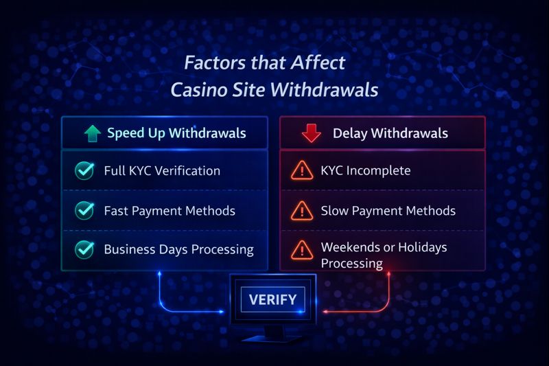 Table comparing factors that speed up or delay casino site withdrawals