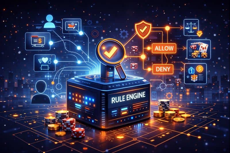 Rule engine processing user activity and platform decision logic