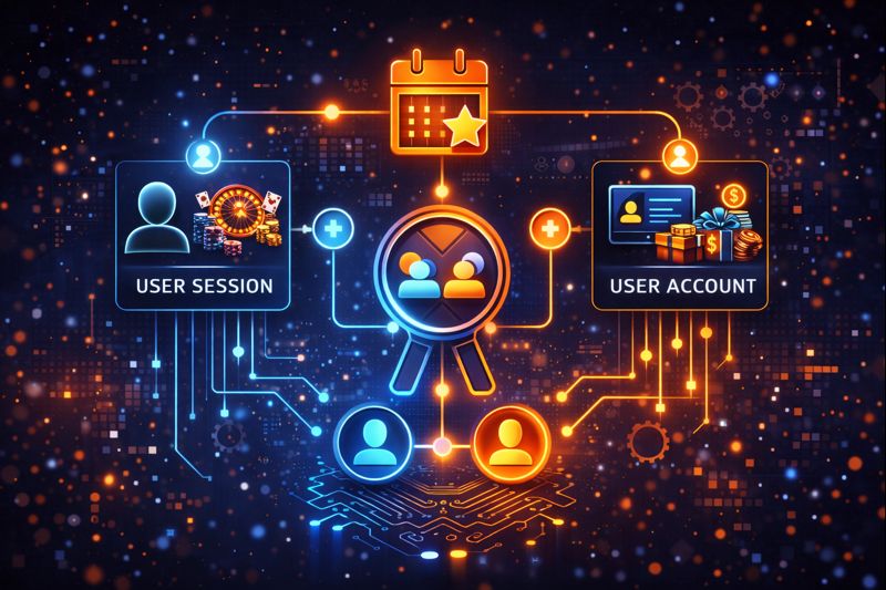 System diagram showing event matching to user session and account