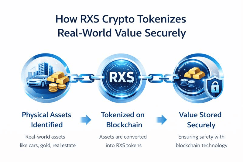 Infographic showing secure RXS tokenization of real-world assets.