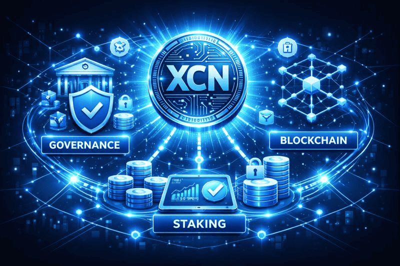 XCN crypto coin linking governance, staking, and blockchain systems