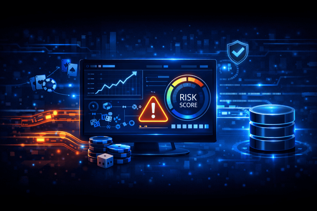 Casino site fraud system analyzing transaction patterns for risk scoring