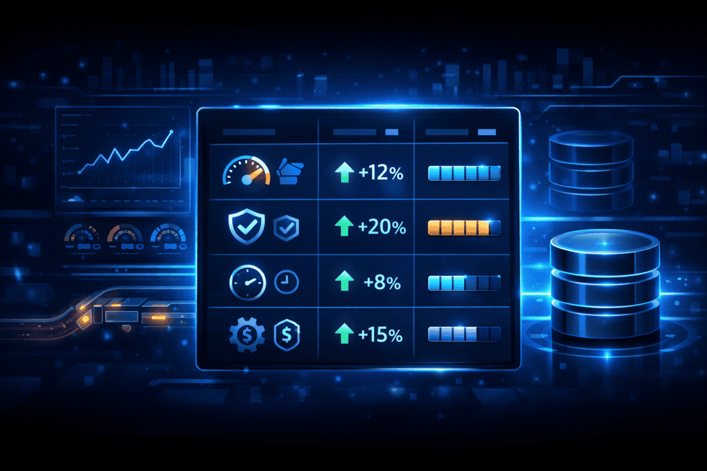 Table showing performance optimization areas and ROI indicators
