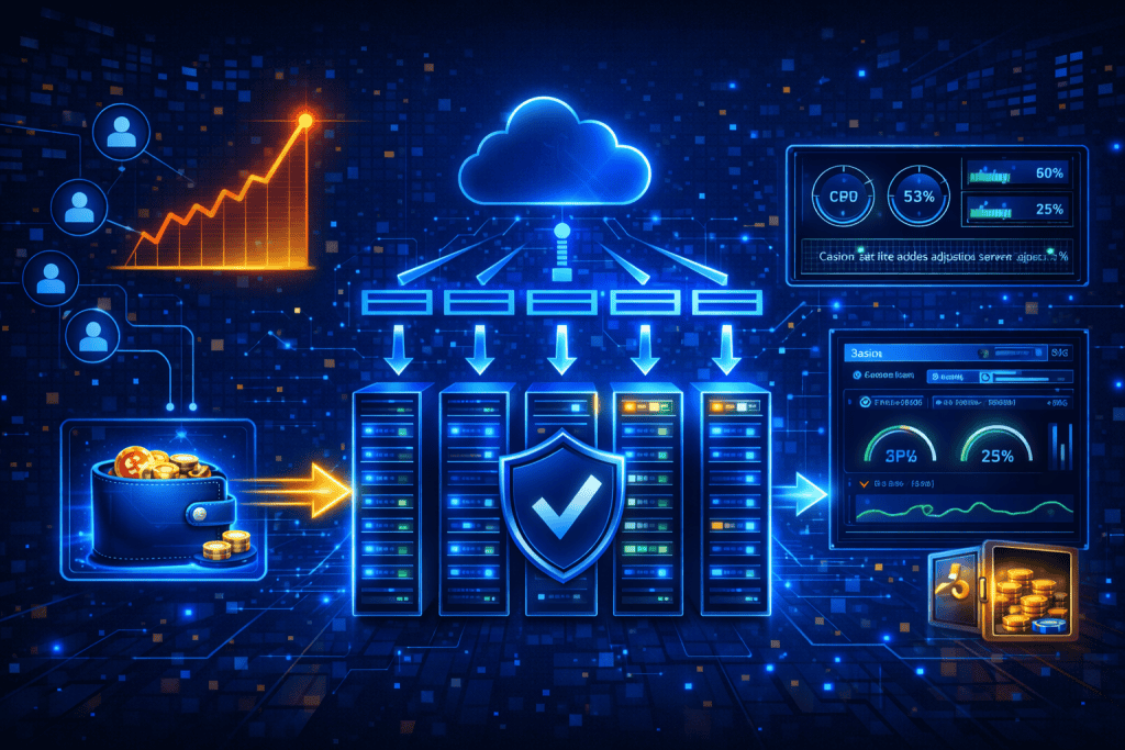 Casino site resource allocation adjusting server capacity during traffic spikes