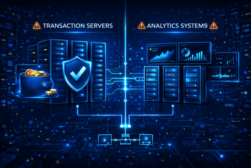 Casino site resource segmentation separating transaction servers from analytics systems
