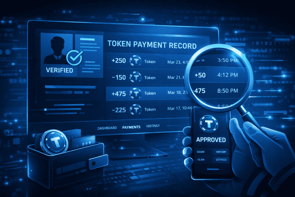 Token payment record reviewed with account verification status