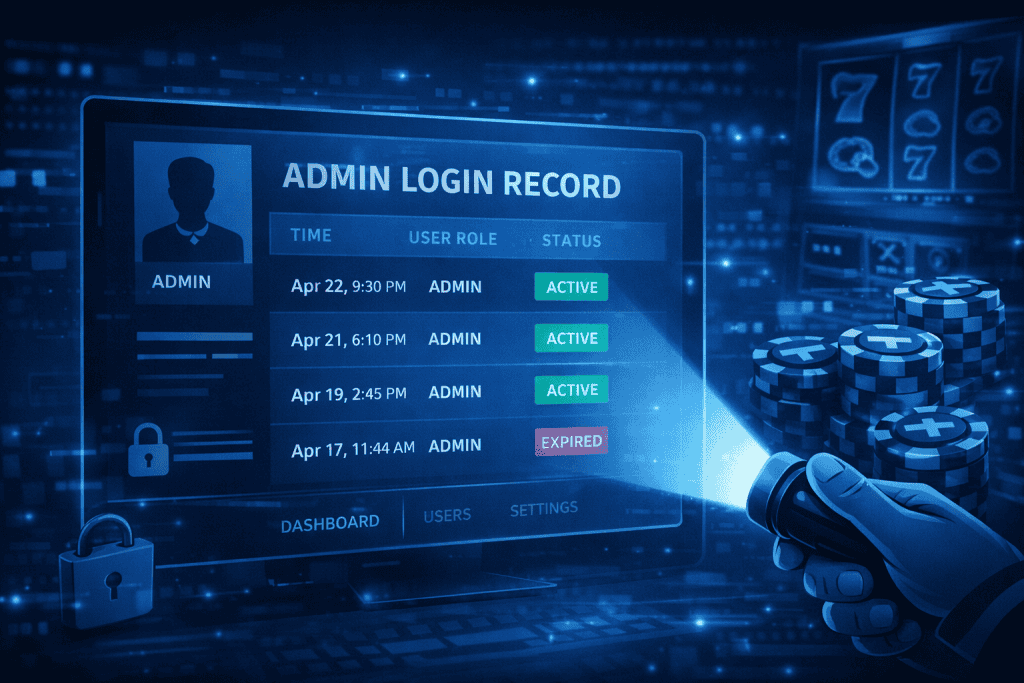 Record showing access time, user role, and session status in a casino platform