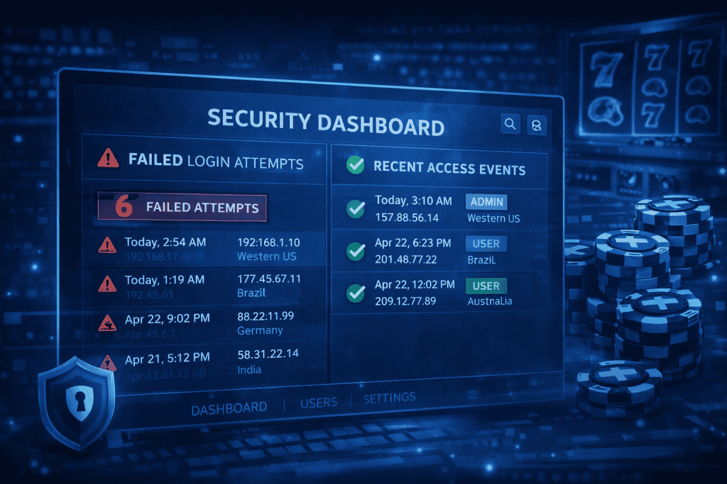Casino Site Access Security displaying recent account access events